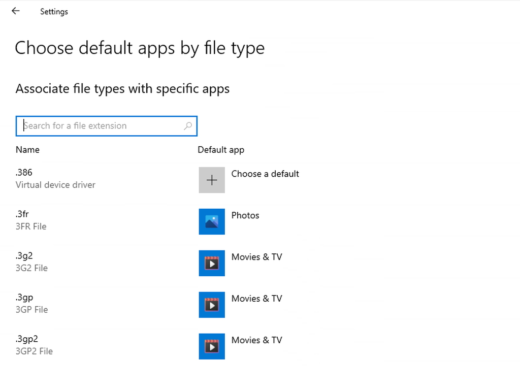 既定アプリの設定画面に検索機能を追加