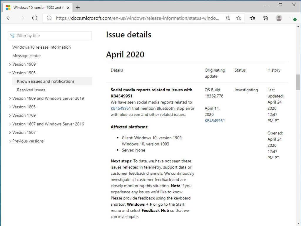 “Windows message center”でのアナウンス