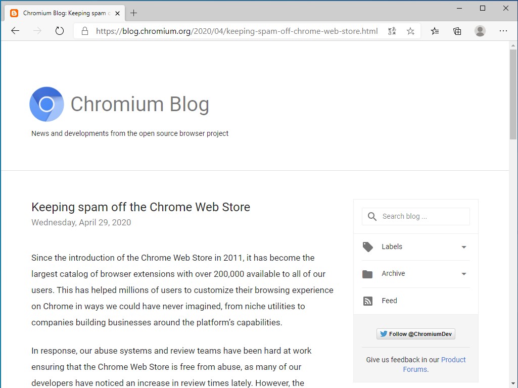 公式ブログ“Chromium Blog”