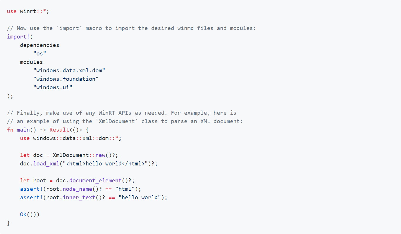 Rust言語で自然にWinRT APIが利用可能
