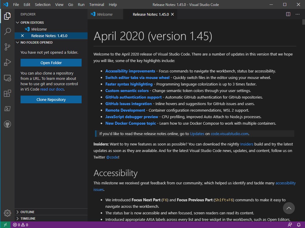 「Visual Studio Code」v1.45