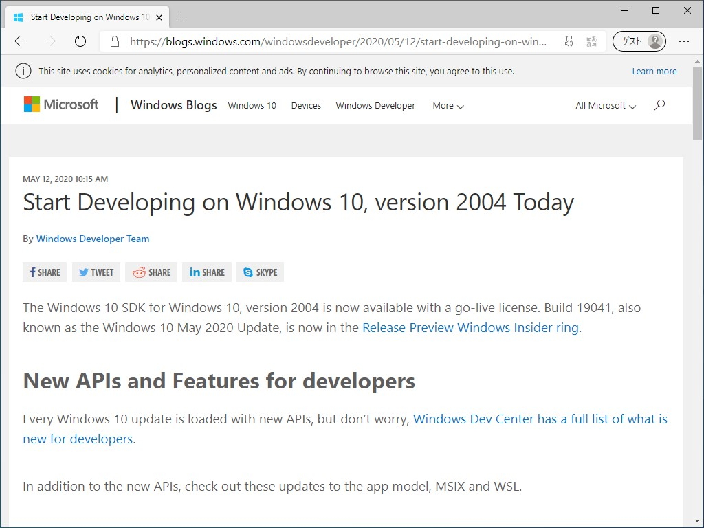 “Windows Developer Blog”のリリース