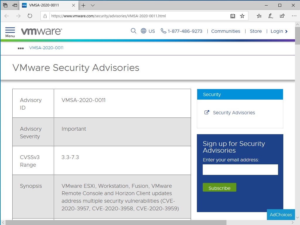 セキュリティアドバイザリ“VMSA-2020-0011”