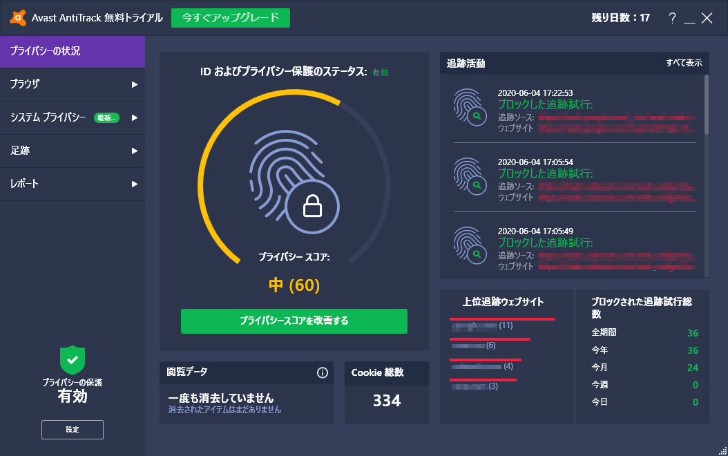 ［プライバシーの状況］画面ではプライバシー保護の全体像を確認可能だ
