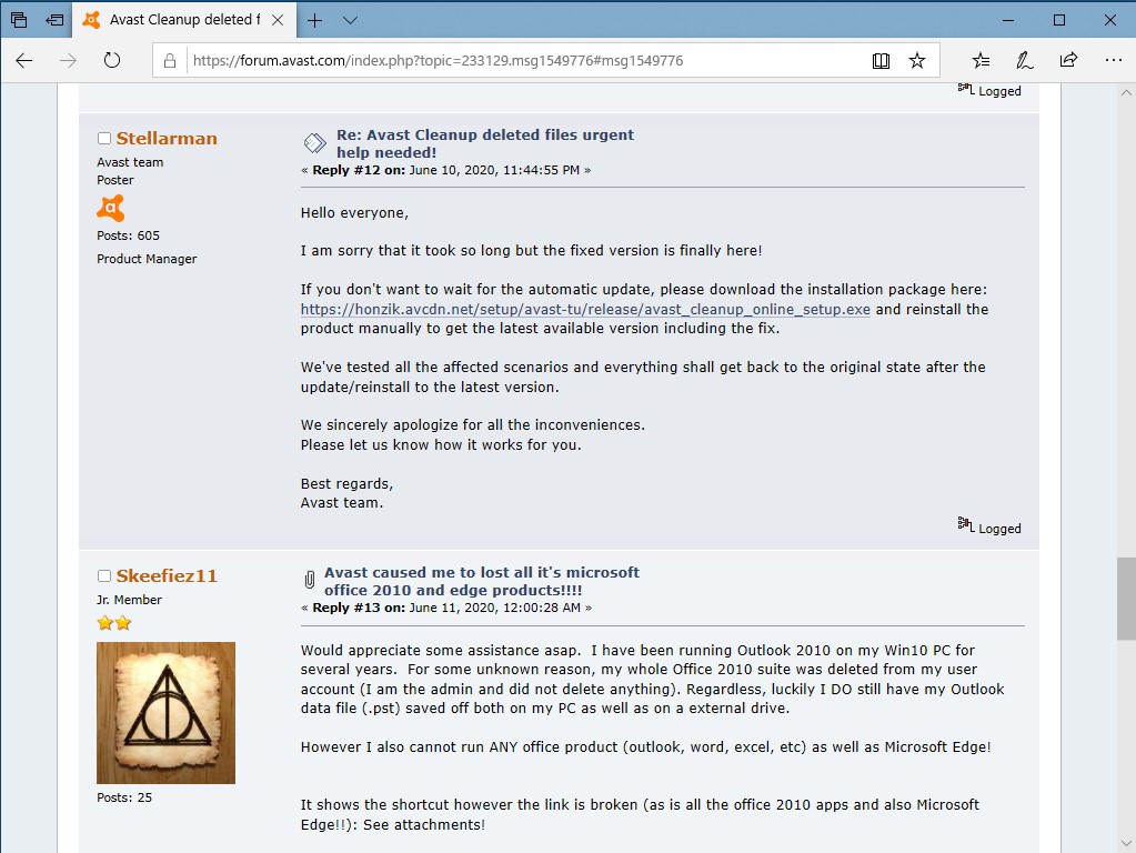 Avast社の公式フォーラム