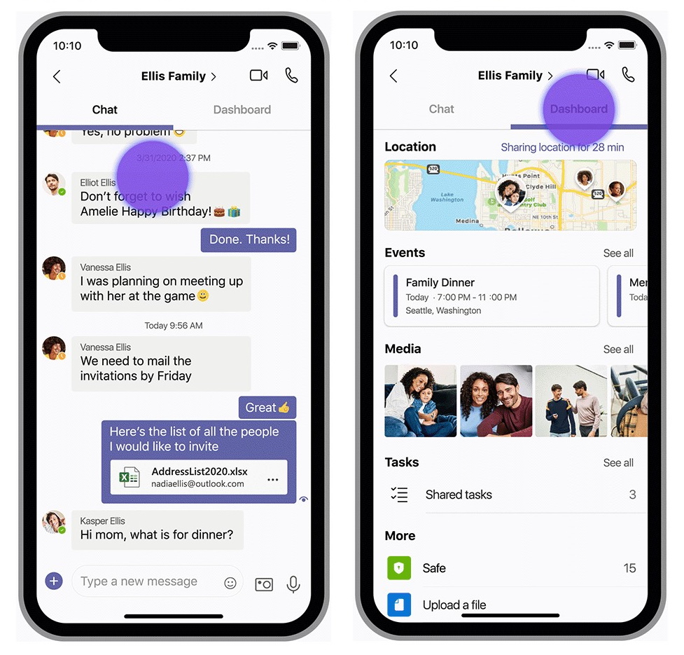 グループ画面はチャットとダッシュボードを切り替え可能