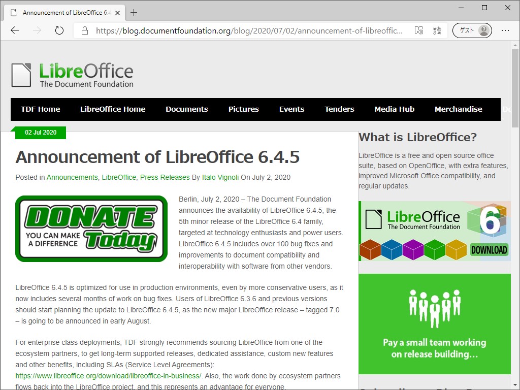 The Document Foundation、「LibreOffice 6.4.5」を公開