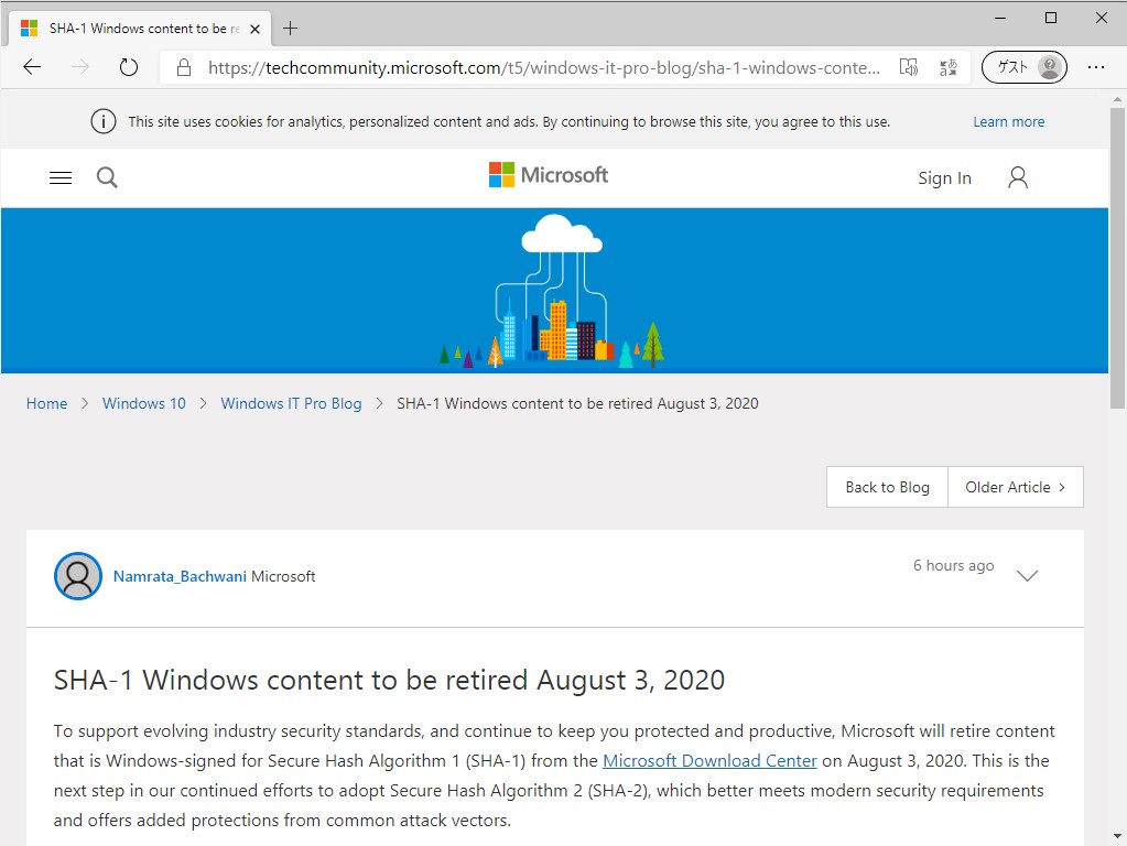 “Microsoft Tech Community”でのアナウンス