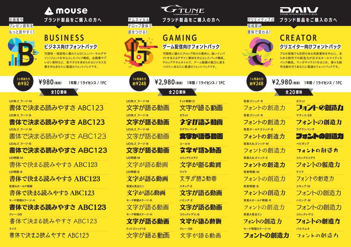 マウス、Fontworks監修のオリジナルフォントパックを発売