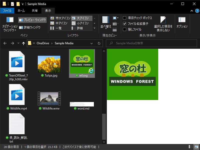 「PowerToys」導入後のWindows 10。「エクスプローラー」でSVG画像をプレビューできている