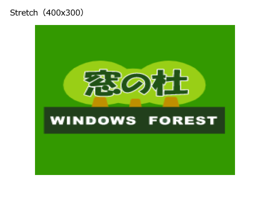 “Stretch”を指定。400×300へ拡大されるが、画像はゆがんでしまう