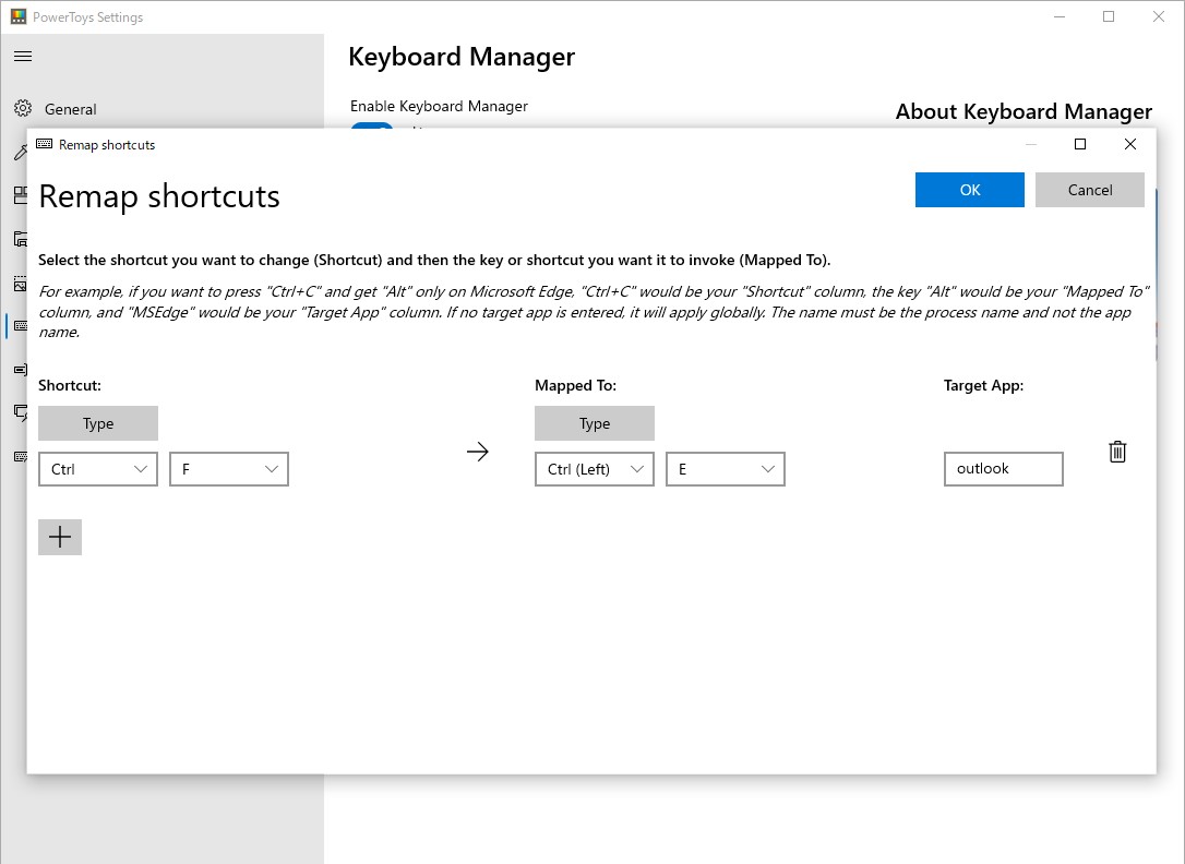 「Outlook」で［Ctrl］＋［F］キーを［Ctrl］＋［E］キーに。検索ショートカットを他のアプリに合わせることが可能