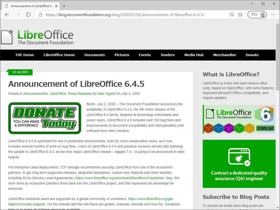 The Document Foundation、「LibreOffice 6.4.6」を公開