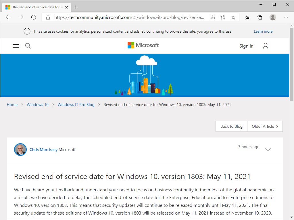 同社の公式コミュニティサイト“Microsoft Tech Community”でのアナウンス