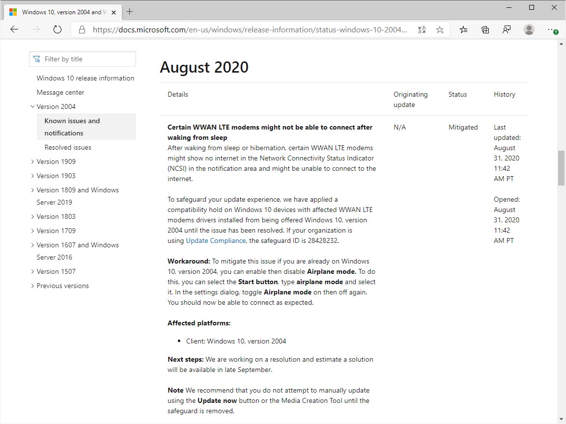 “Windows 10 release information”でのアナウンス