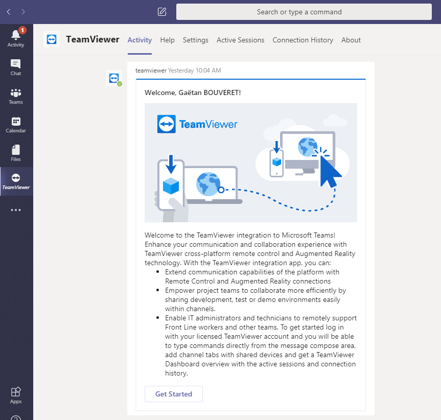 タブ機能とボット機能がサポートされており、「Teams」のチャンネルやグループチャット画面のタブとして追加できる