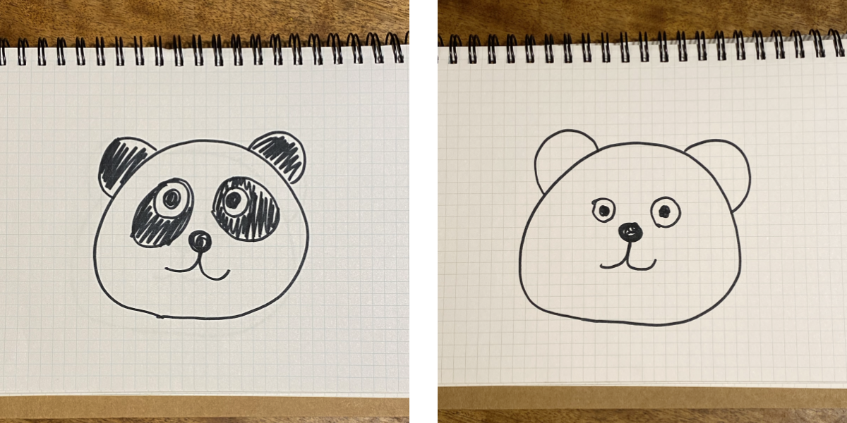 左のパンダをラベル1に、右のクマをラベル2に学習させる