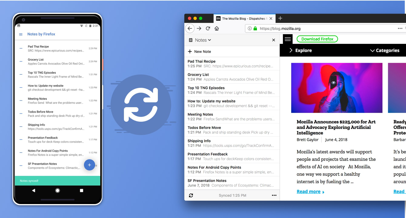 Firefox/Android間でメモを同期できる「Firefox Notes」