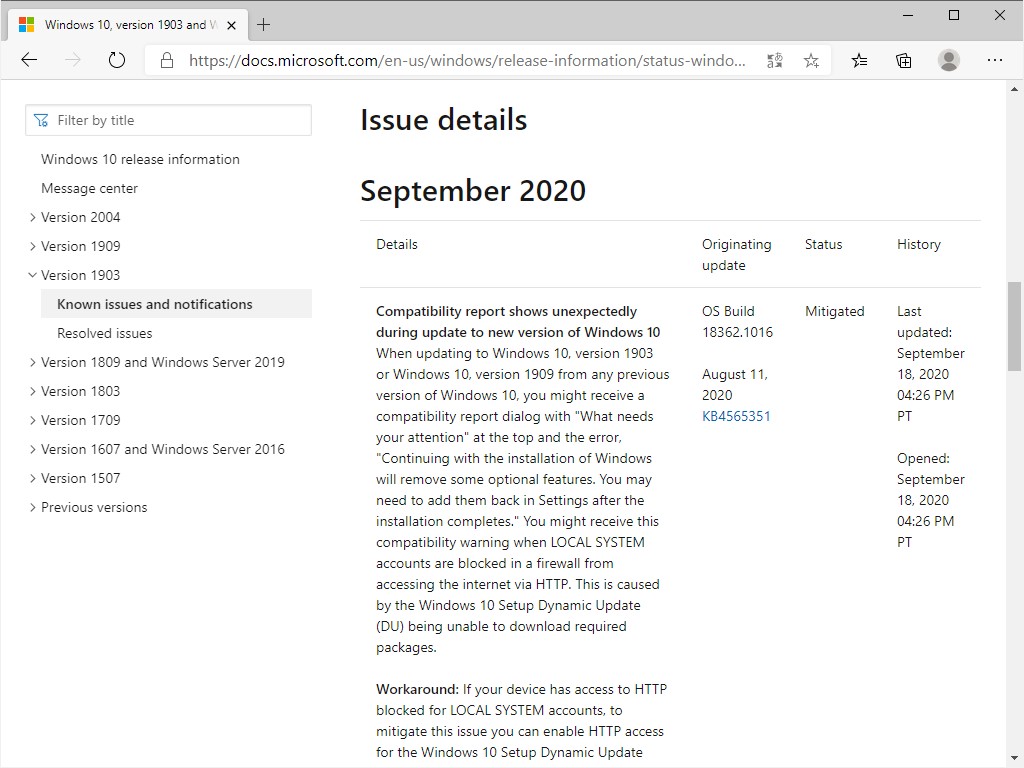 “Windows 10 release information”のアナウンス