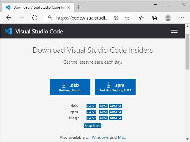 「Visual Studio Code Insider」のダウンロードページ