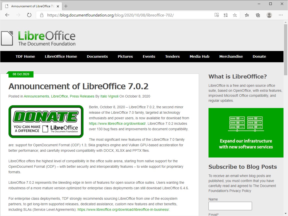 The Document Foundation、「LibreOffice 7.0.2」を公開