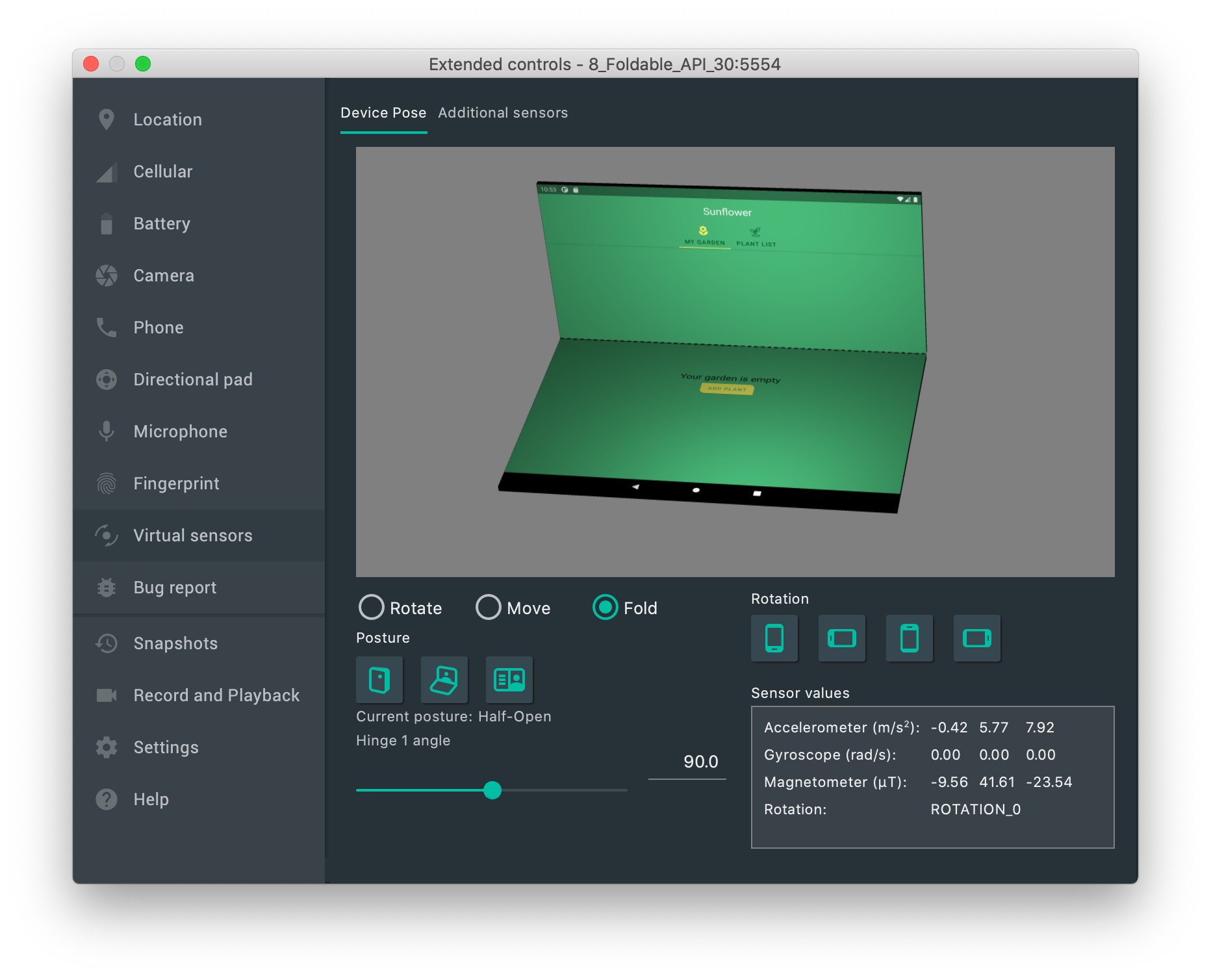 エミュレーターでは最近の5G端末やヒンジを持つ折りたたみデバイスがサポート