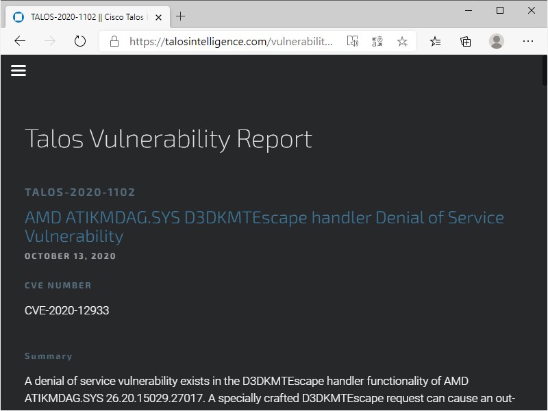 Talosが公開したセキュリティ情報