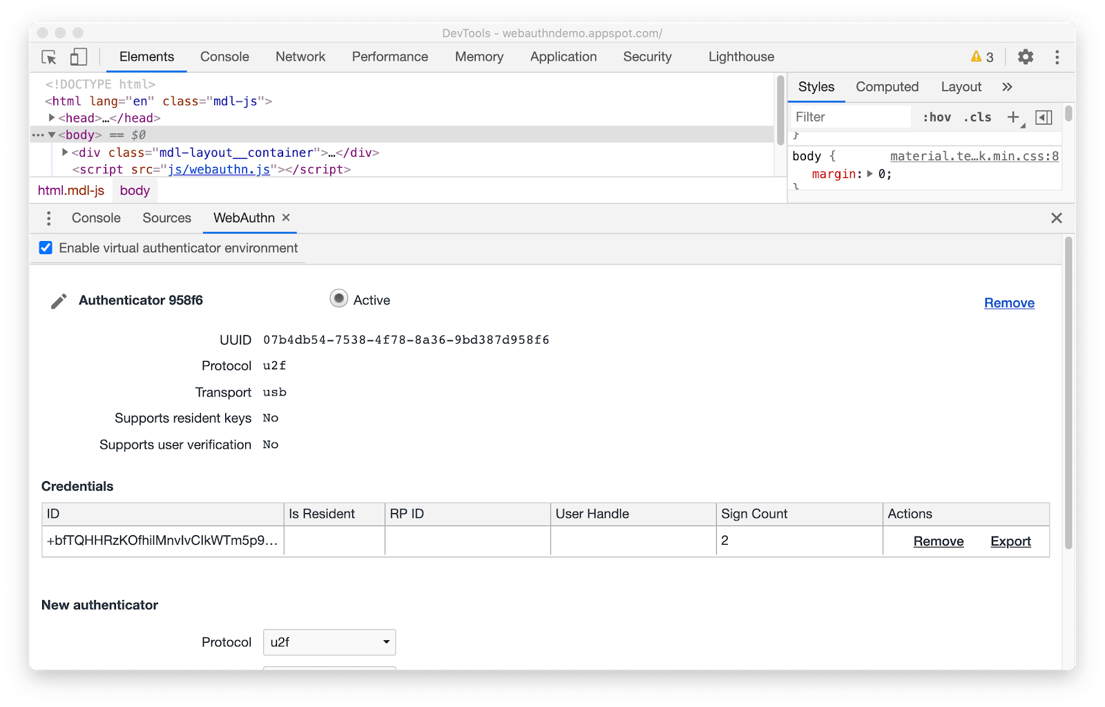 「Chrome 87」の開発者ツールに［WebAuthn］タブが追加