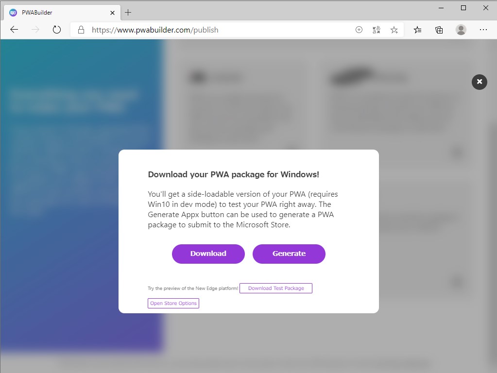 “Microsoft Store”向けのChromium Edge PWAパッケージを作成