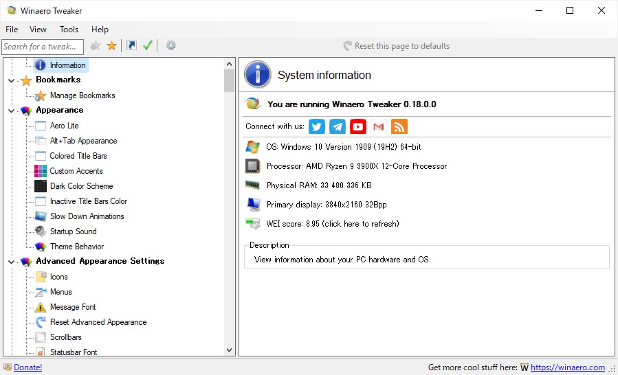 「Winaero Tweaker」v0.18