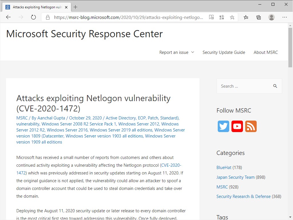 “Microsoft Security Response Center”の記事