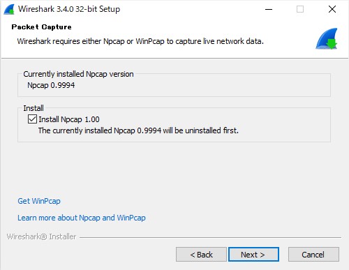 Windows版のインストーラーには「Npcap 1.00」「Qt 5.15.1」が付属するように