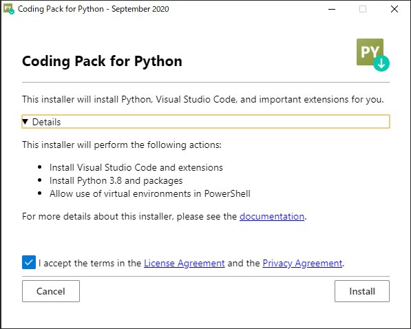 「Python」開発に必要な一式をセットアップする「Coding Pack for Python」