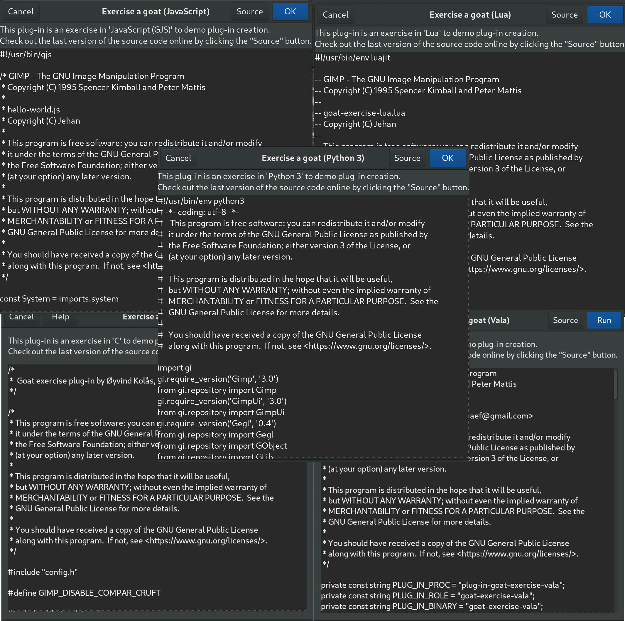 それぞれのバインディング言語でプラグインを作成するデモ「Goat exercise」