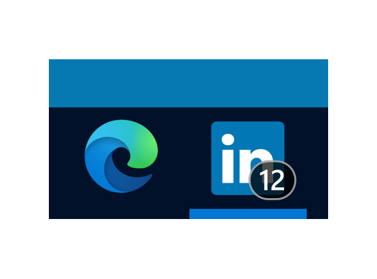 タスクバーにピン留めされた“LinkedIn”の未読件数。バッジとして表示