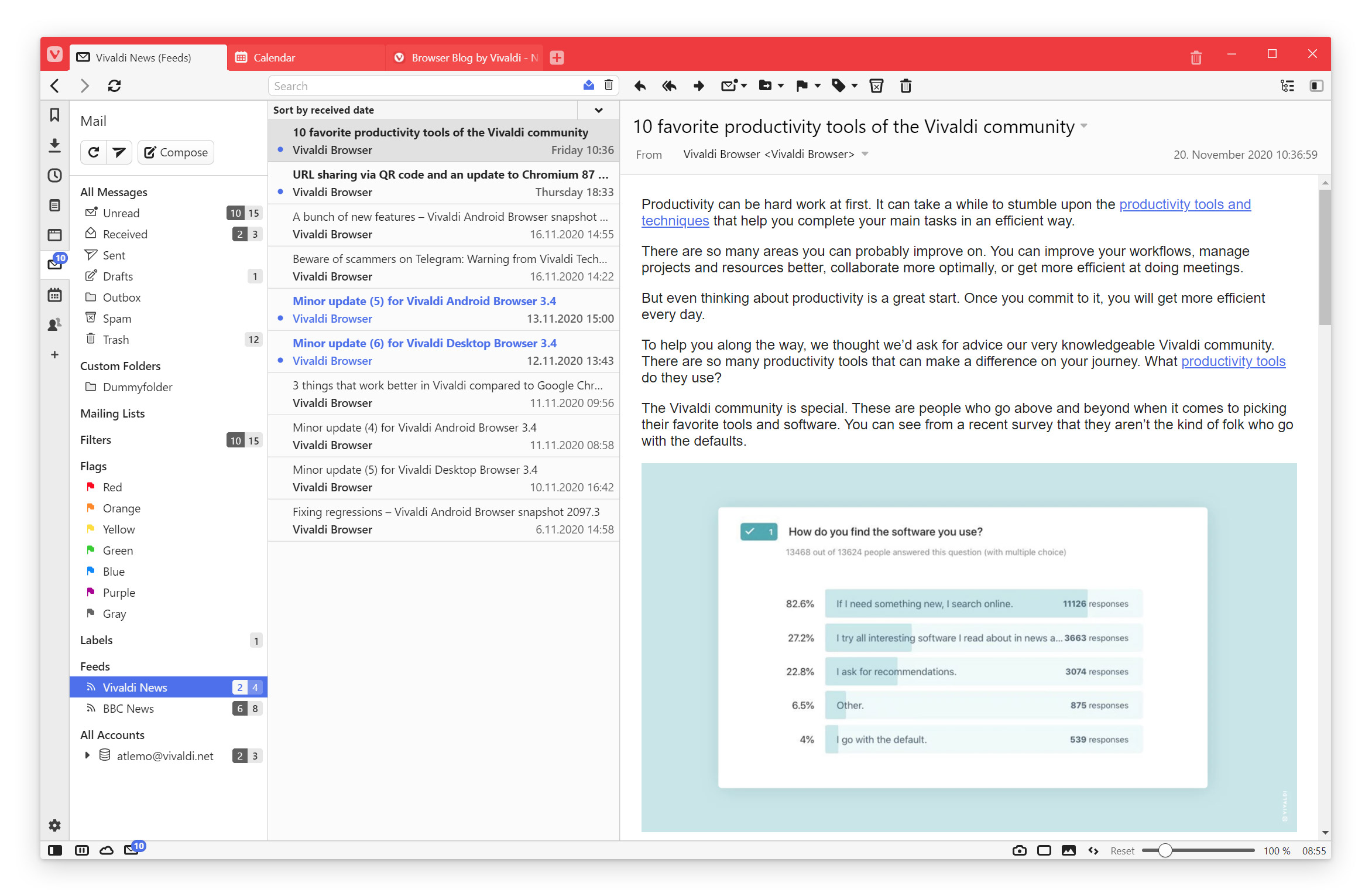メールクライアントに統合されたフィードリーダー