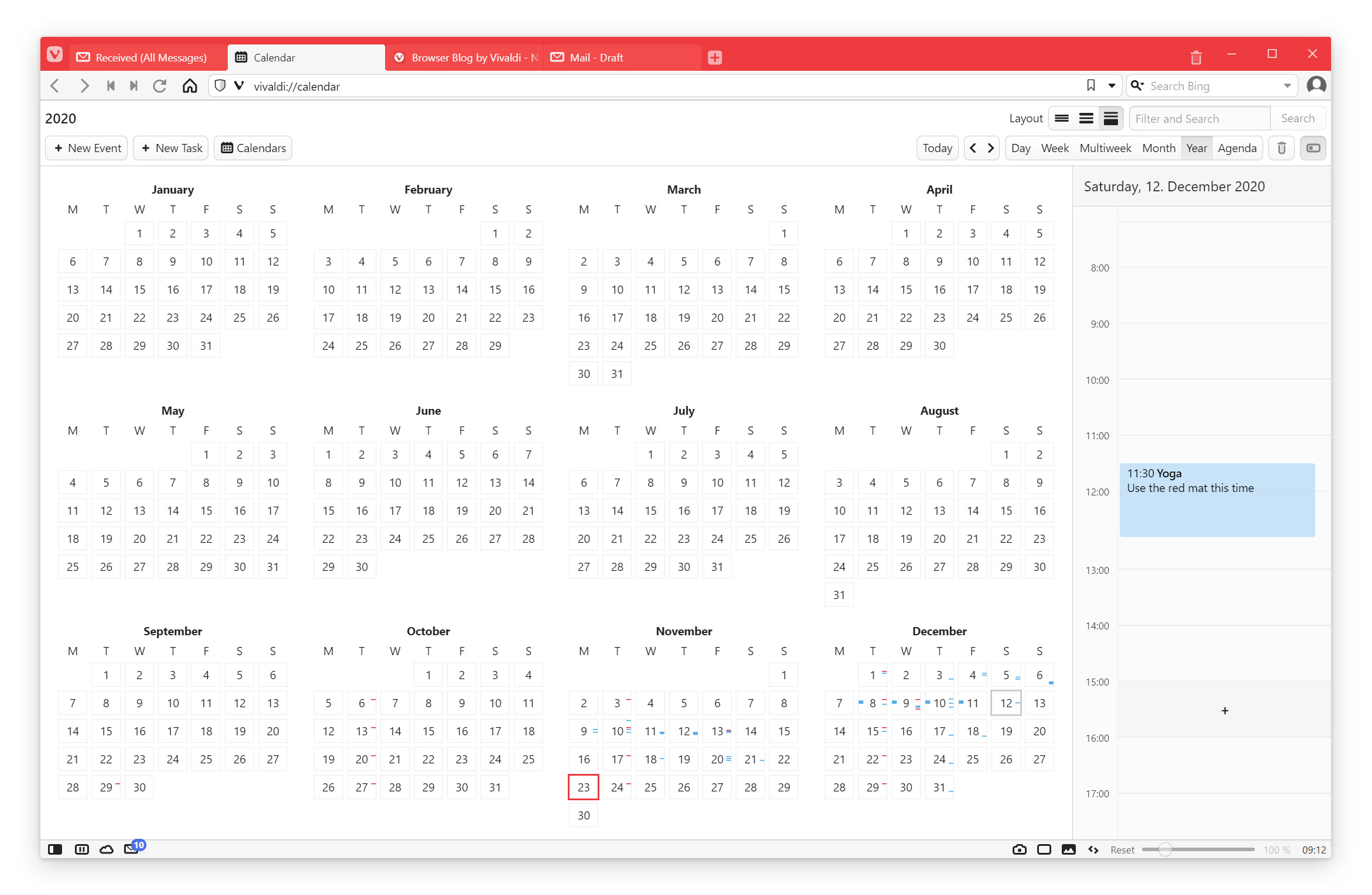 カレンダーの年間ビュー