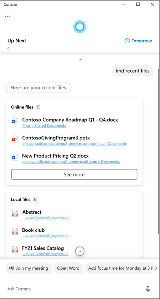 「コルタナ」の新しいファイルスキルを米国の英語ユーザーでテスト