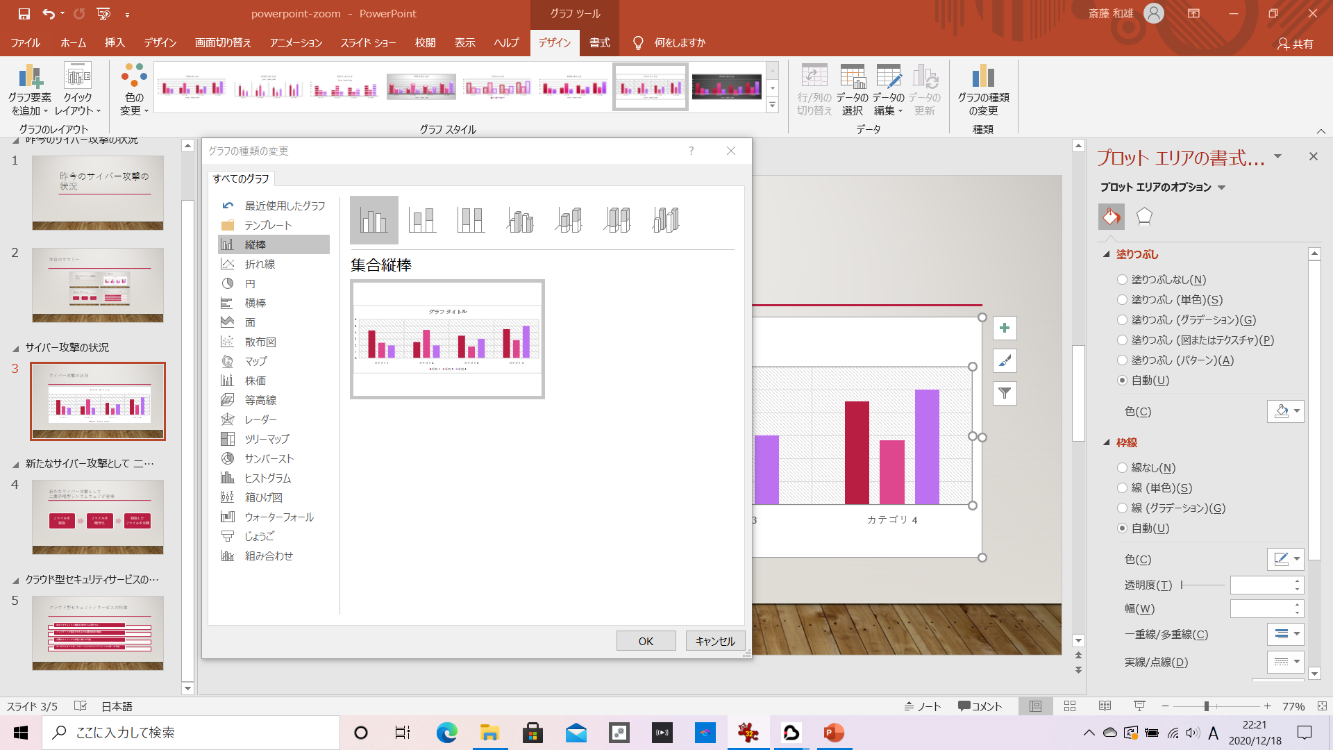 Microsoft Office 2019のPowerPointであれば、Excelと同様にグラフを作成してスライドに挿入することができる