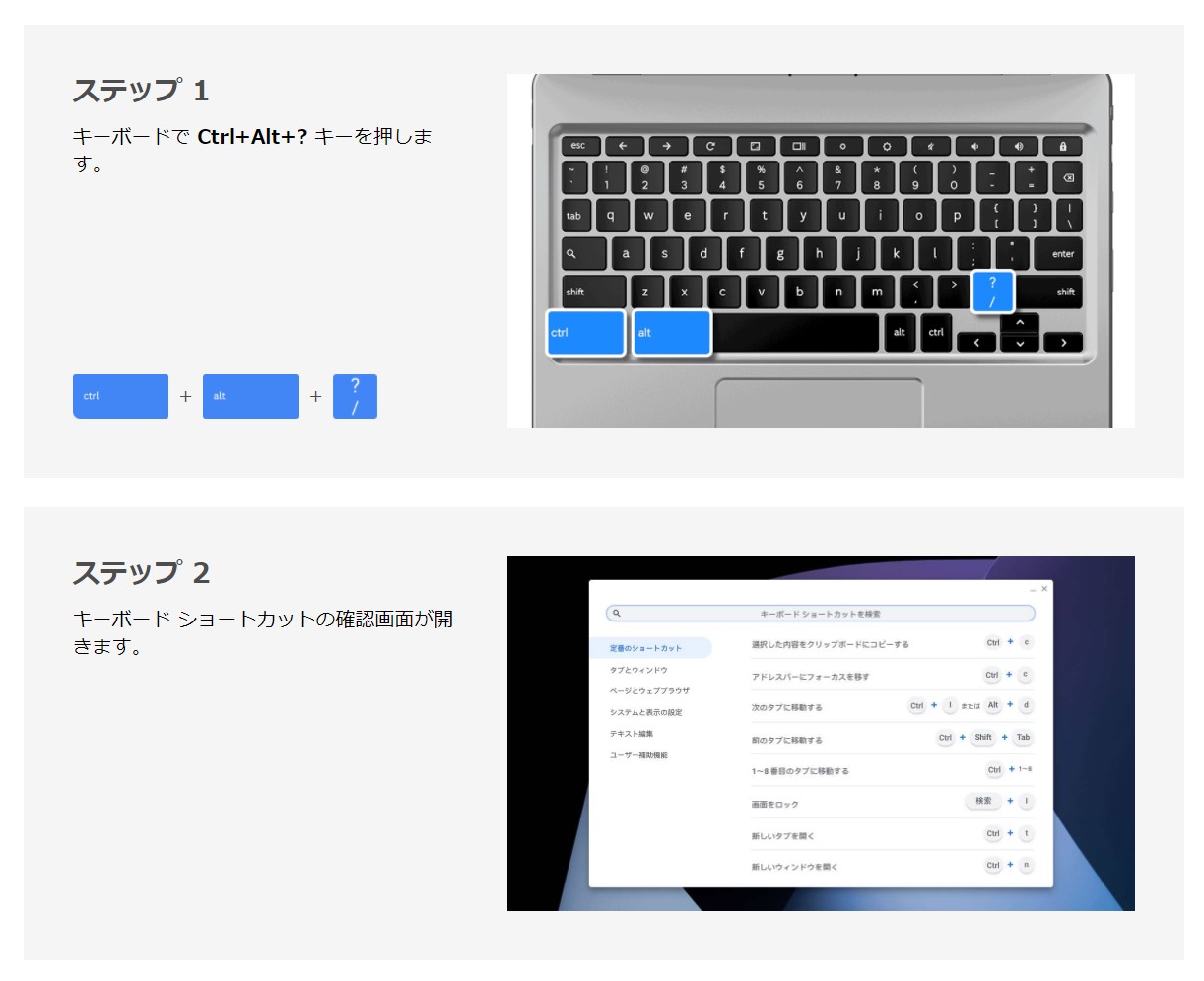 ショートカットキーを調べたい場合は［Ctrl］＋［Alt］＋［?］キー