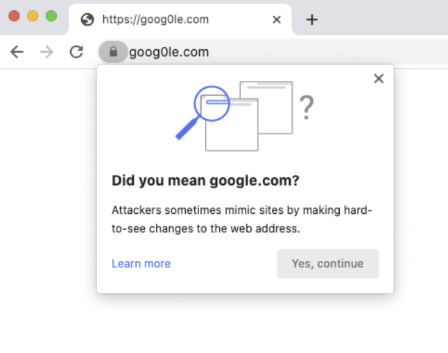 紛らわしいURLを警告する“safety tip”