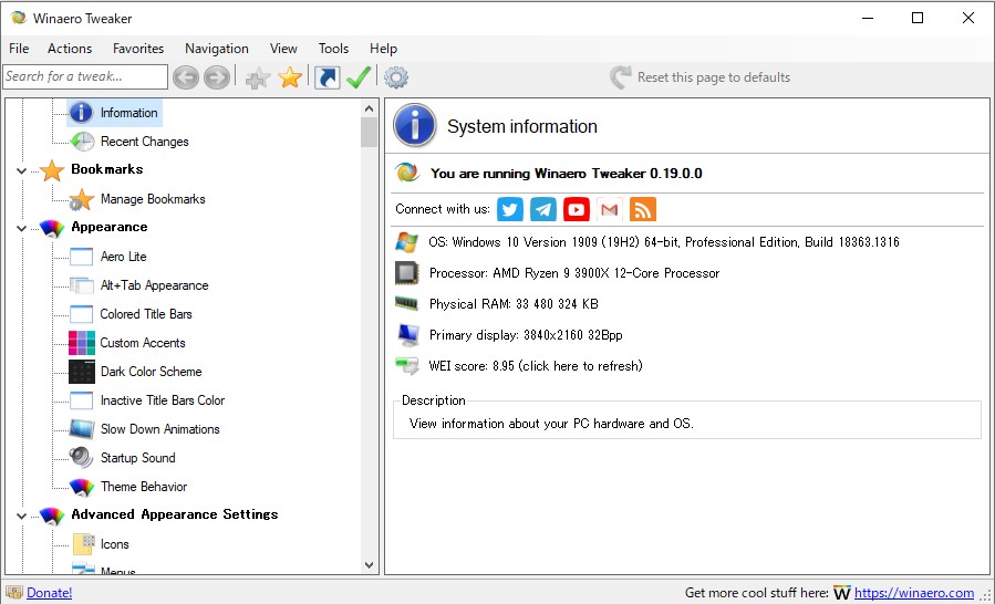 「Winaero Tweaker」v0.19