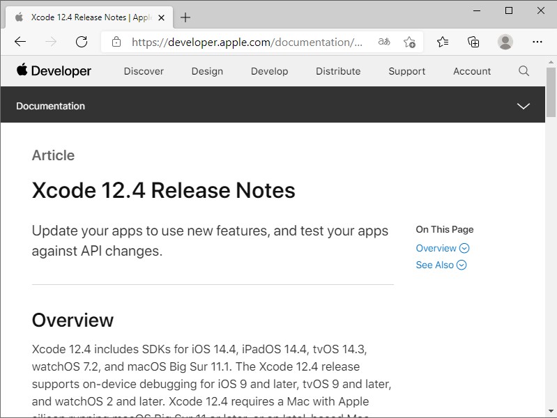 「Xcode 12.4」のリリースノート