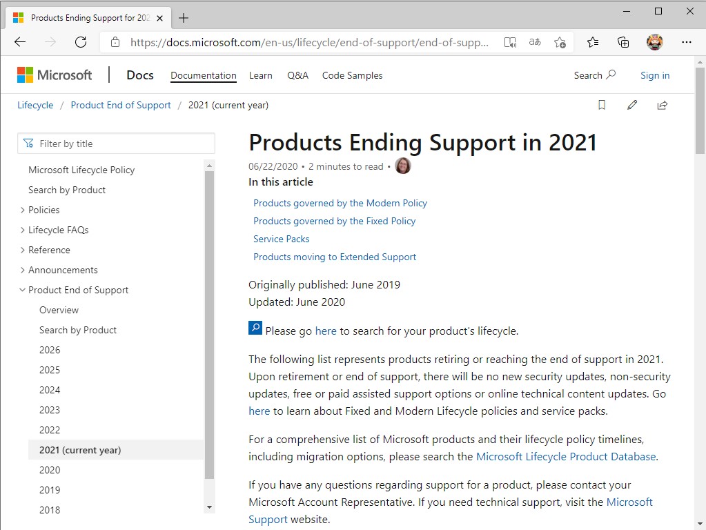 2021年にサポート終了となるMicrosoft製品