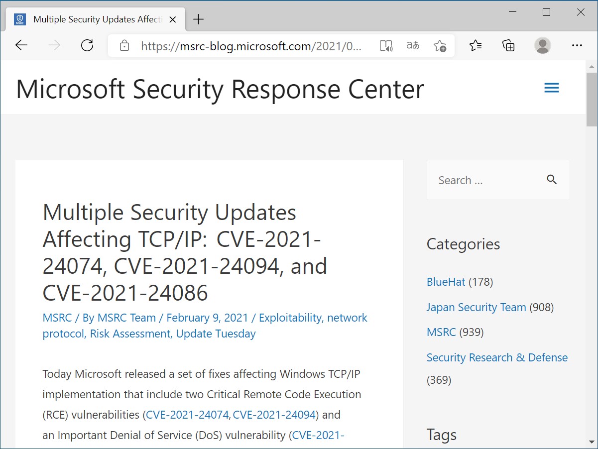公式ブログ“Microsoft Security Response Center”