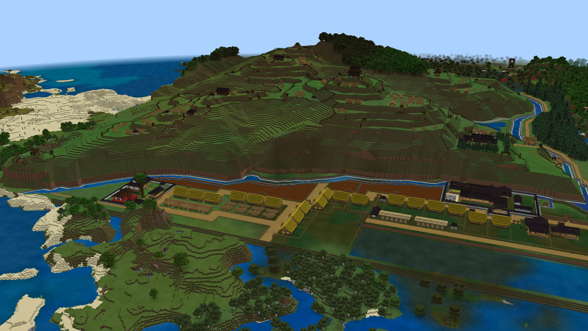 御殿や寺社建築、馬小屋、城下町の見世棚などの建物も再現されている