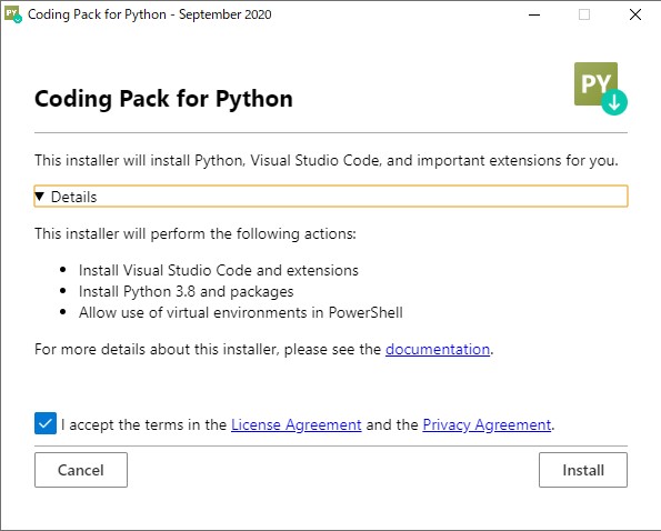 「Coding Pack for Python」