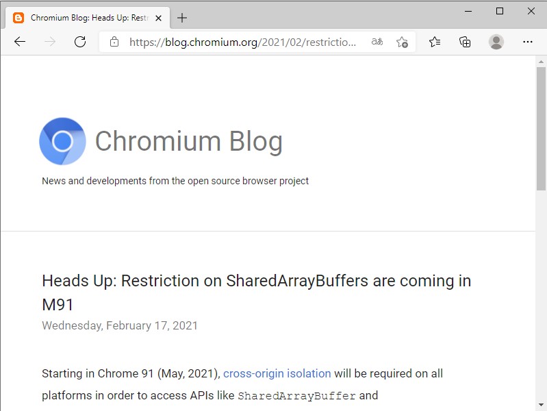 公式ブログ“Chromium Blog”