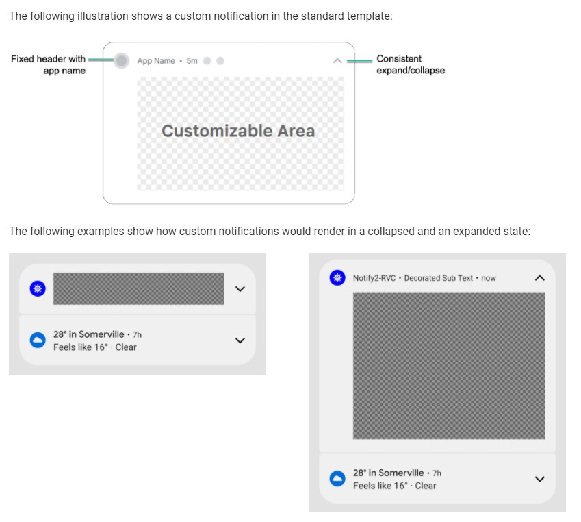 通知ユーザーインターフェイスの改善。テンプレートが変更される