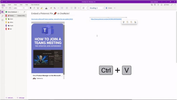 「OneNote」が“Pinterest”のピン埋め込みをサポート